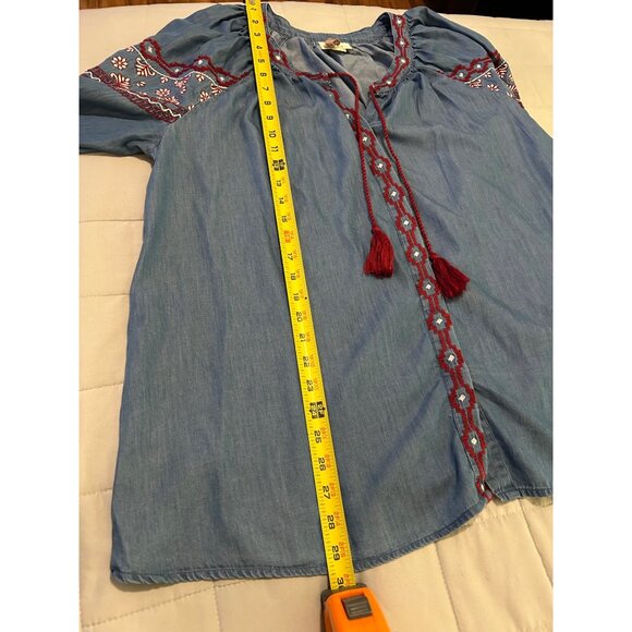 Style & Co Women's Embroidered Peasant Top Size 1X Blue Boho Tassel Tie Pullover - Picture 4 of 12